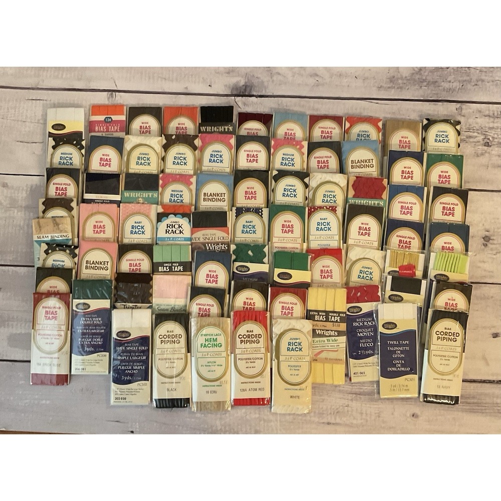 Lot Of 70+ Packages Hem Bias Tape Seam Binding Rick Rack Wrights JP Coats Lot #3